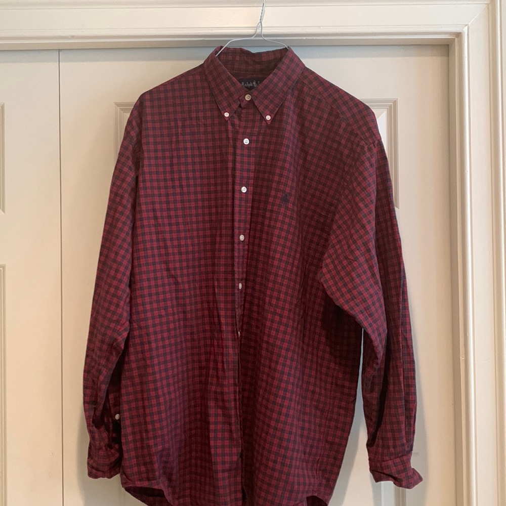 RALPH LAUREN plaid button down cotton shirt - L